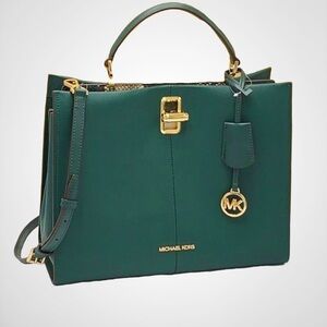 Michael Kors Emerald Green Leather Satchel with Gold Hardware